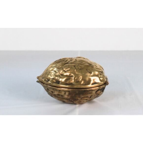 Vintage MCM Brass Walnut Paperweight Hinged Trinket Dish Cottage Granny Core - Picture 6 of 6